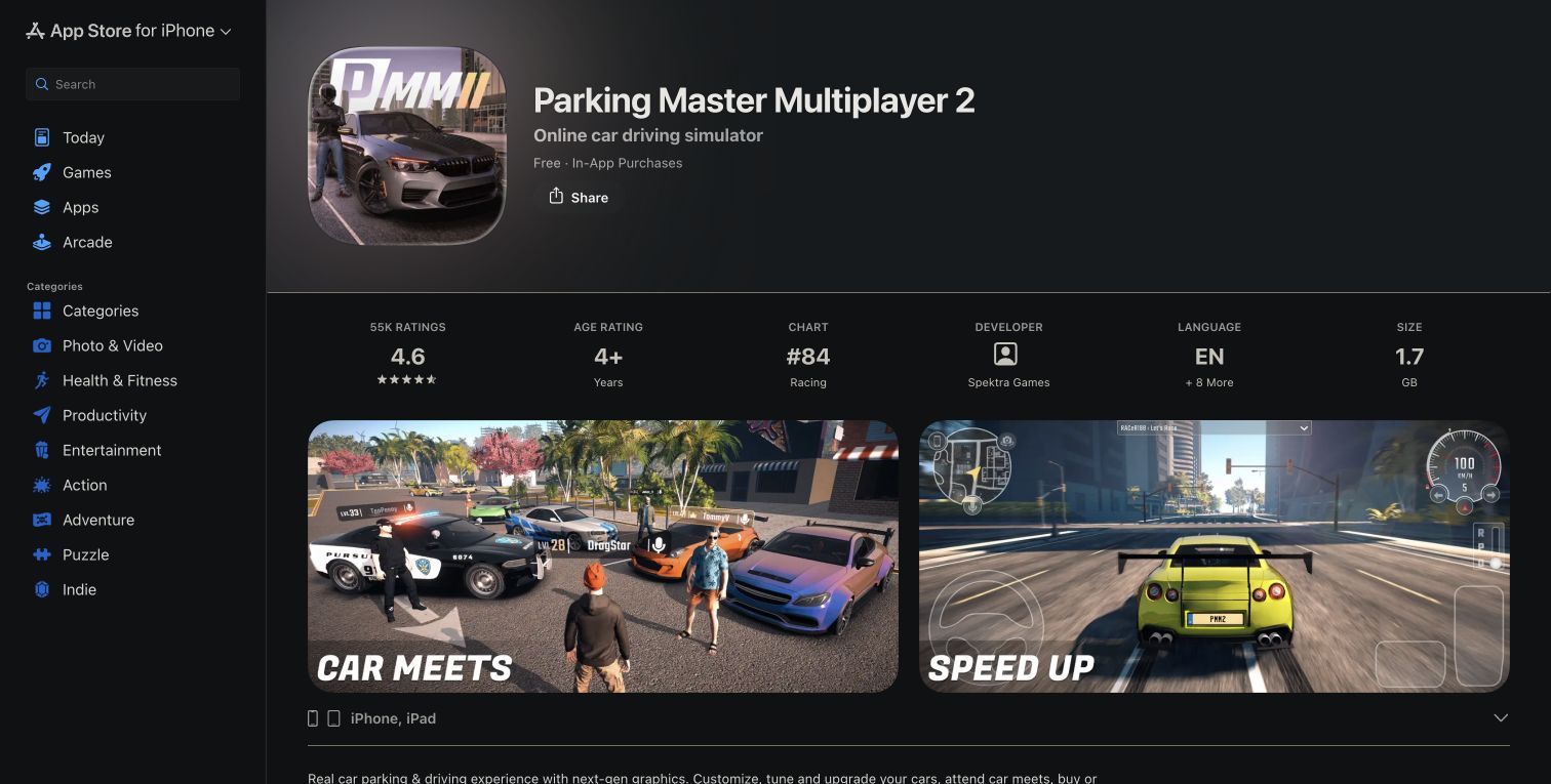 Parking Master Multiplayer 2 store page and gameplay